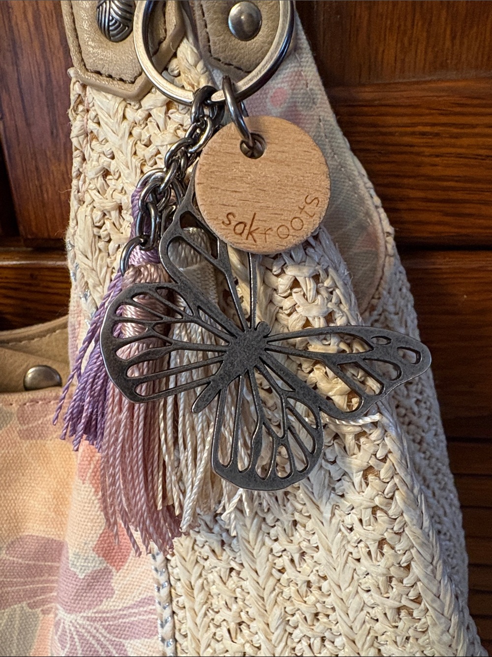 Sakroots Beige Crochet Shoulder Bag with Pastel Floral Panel - Picture 3 of 10